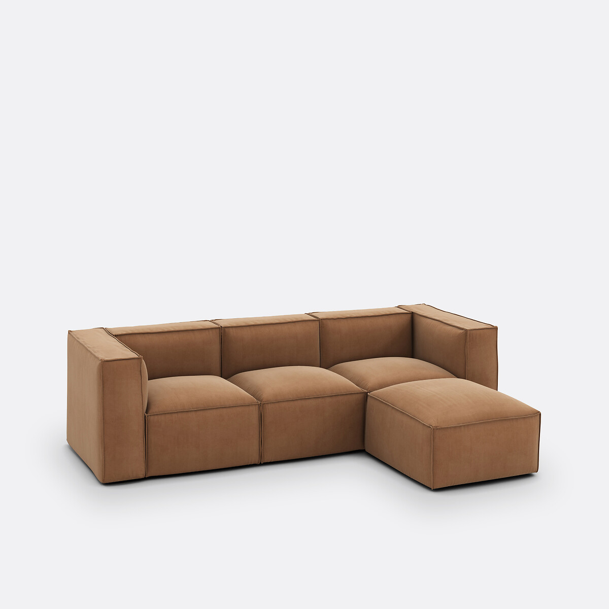 LA REDOUTE INTERIEURS<br>Sofá modular de 3 lugares e 1 pufe em veludo cotelê Seven