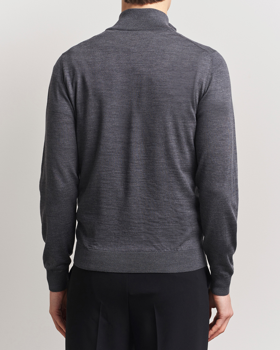 Piacenza Cashmere Merino Wool Crew Neck Half Zip Charcoal