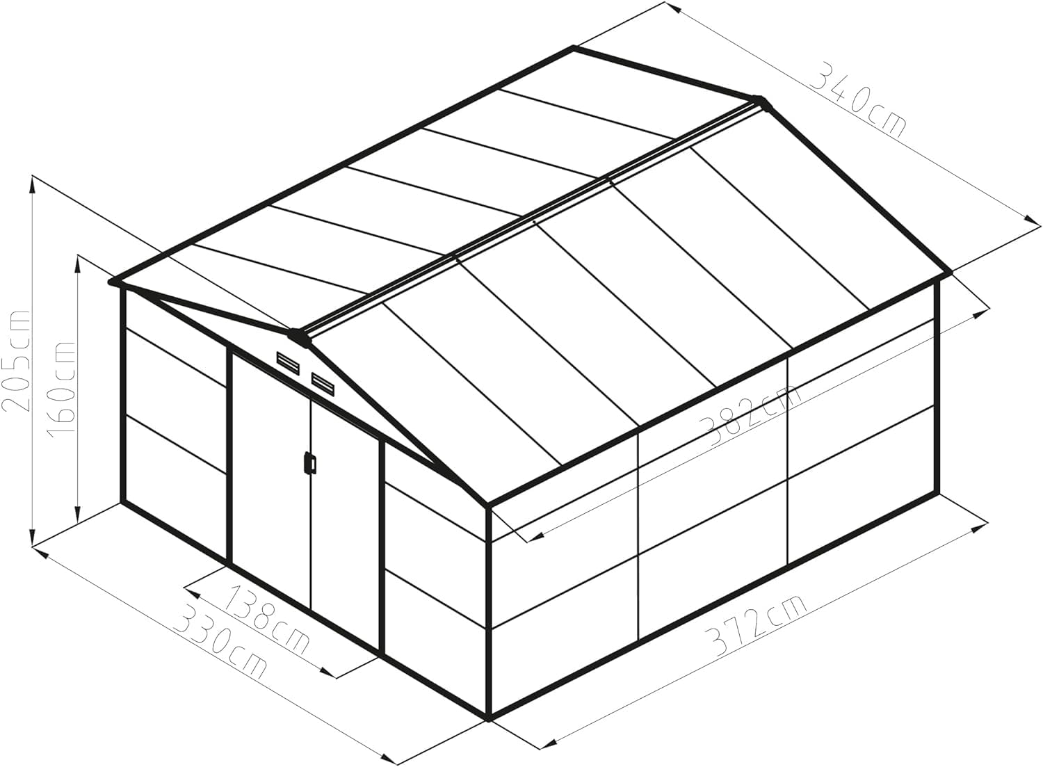 Gartenhaus G21 GAH 1300, 340 x 382 cm, Anthrazit, einfache Montage, 13 qm, verzinkte Oberfläche, Lüftungsgitter