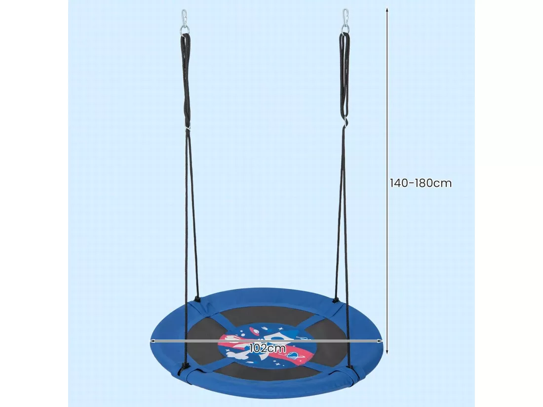 Balançoire Nid d'Oiseau Ø 102cm Enfants avec Motif Fusée, Balançoire Soucoupe en Tissu et velours Oxford Intérieur Extérieur avec Cordes Réglables (140-180cm), Charge 100kg pour Enfants de 3-12 Ans