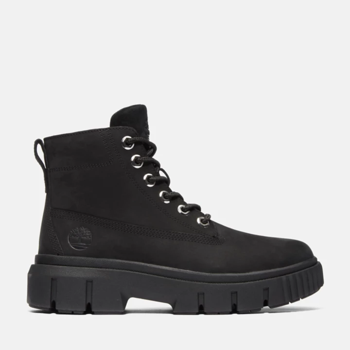 Bota feminina Greyfield em couro preto.