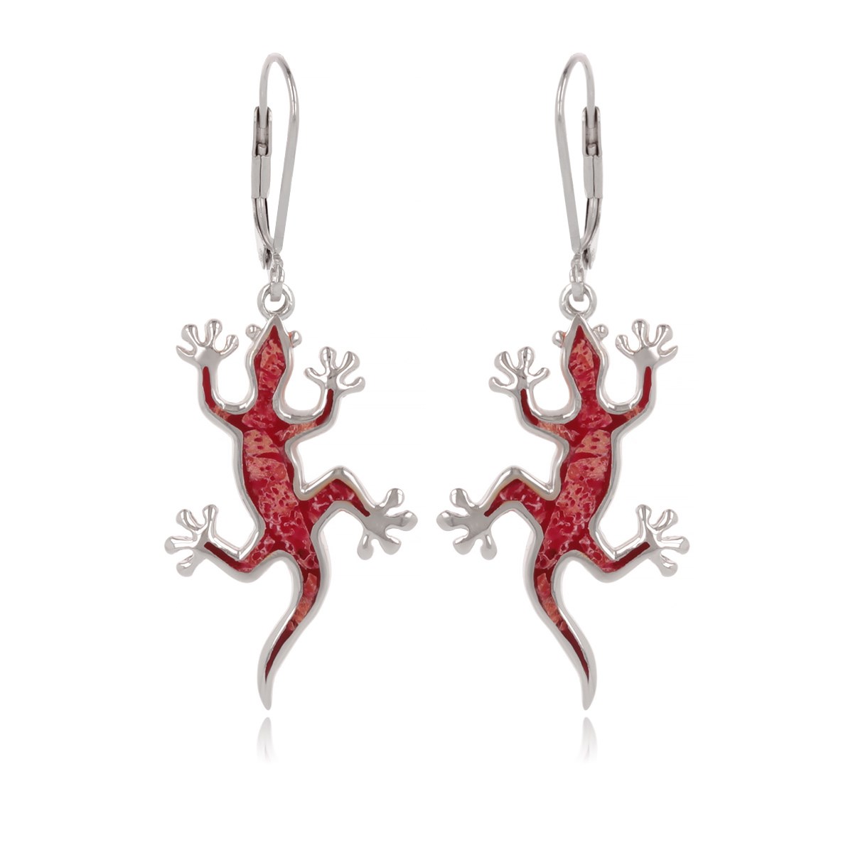 Boucles d'Oreille Lézard en Corail & Argent 925 - Design Exotique | Aden