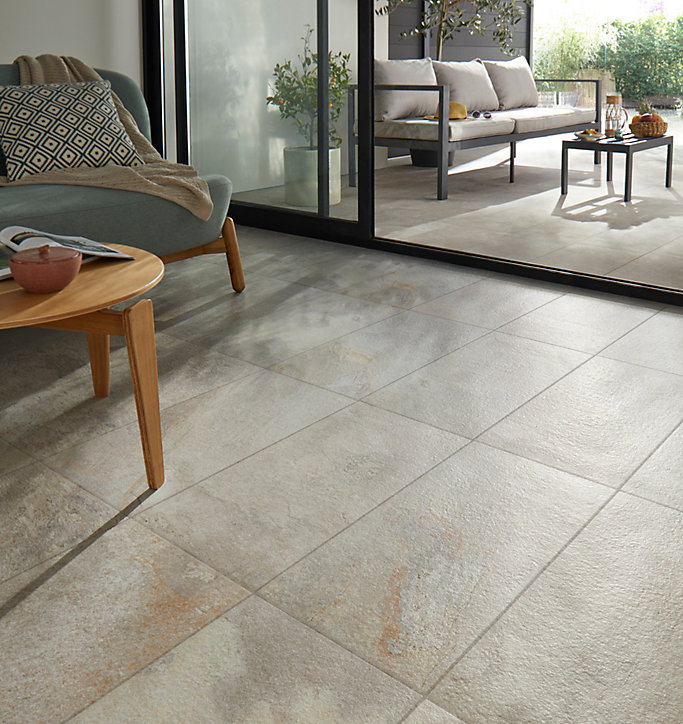 Carrelage sol et mur intérieur/extérieur aspect pierre beige 30 x 60 cm