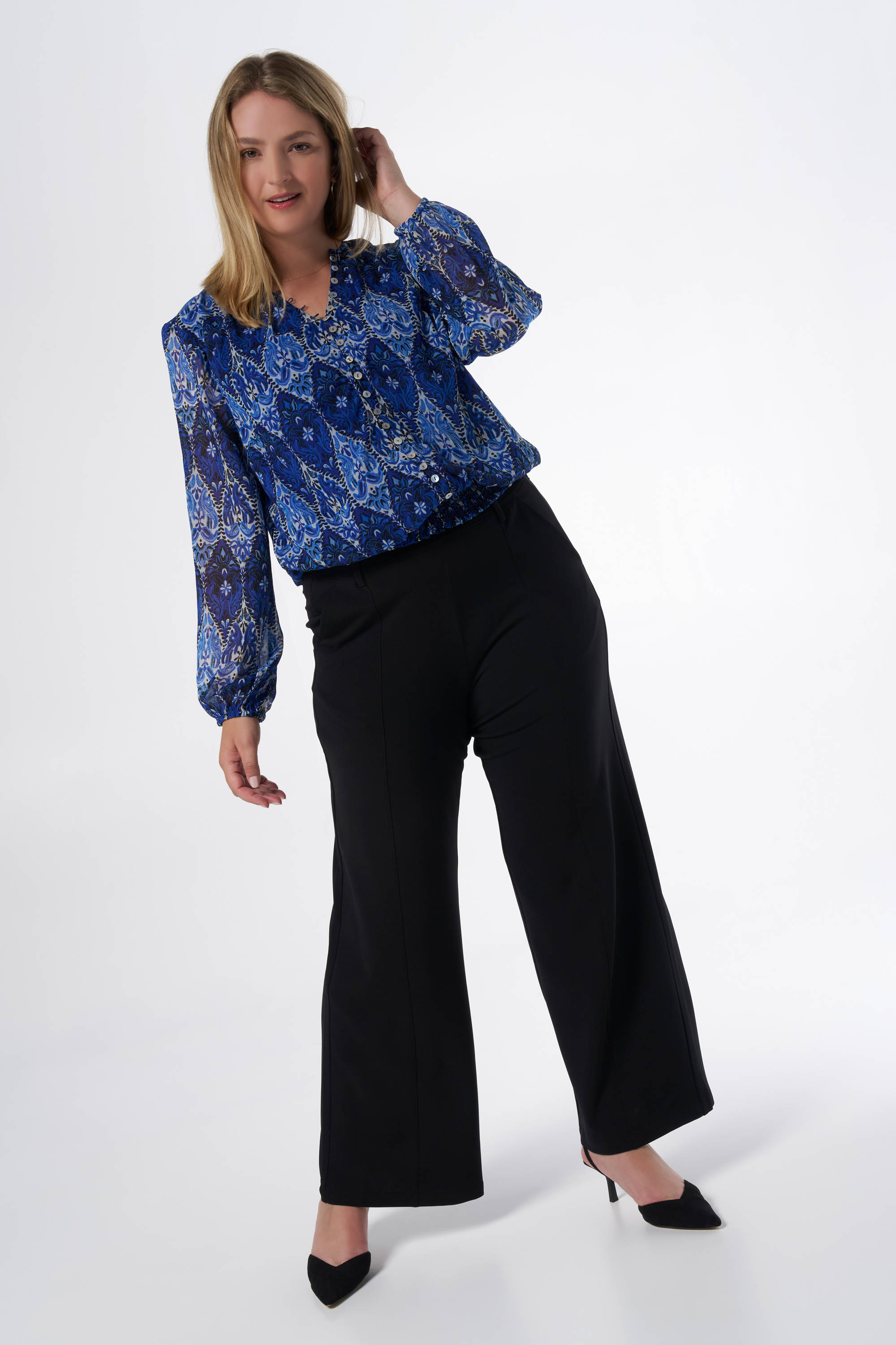 MS Mode blouse met all over print blauw
