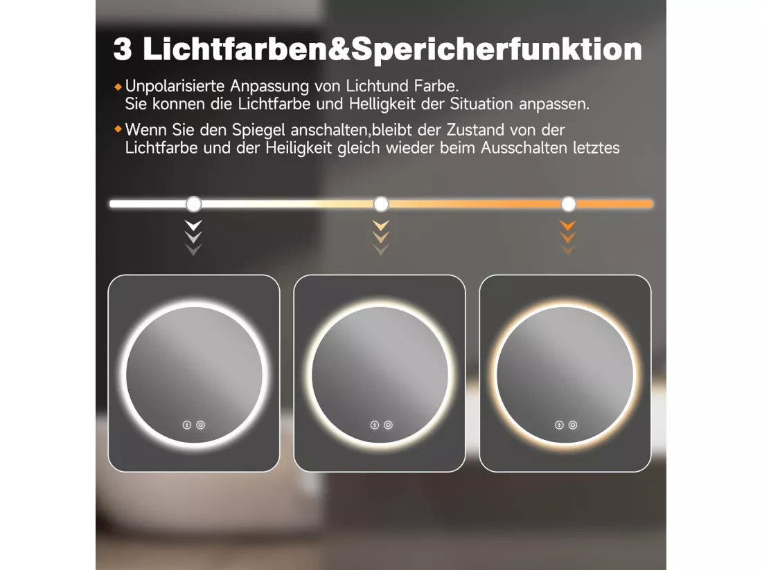 Miroir de Salle de Bain avec Eclairage LED 60x60cm,Verre Antidéflagrant Anti-Brouillard,Miroir Mural Rond Interrupteur Tactile,Blanc Froid 6400k