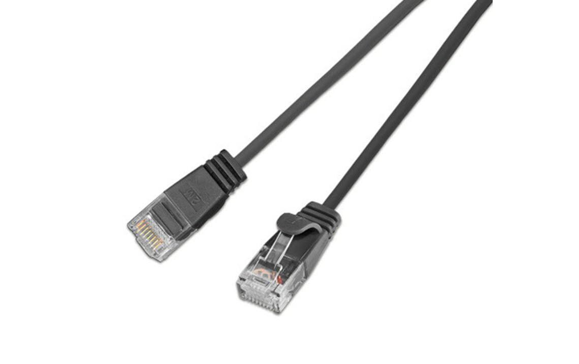 Slimpatchkabel RJ-45 - RJ-45, Cat 6, UTP, 10 m, SchwarzLightpatchkabel rund, ungeschirmtes Twisted-Pair-Kabel (U/UTP) mit Klinkenschutz