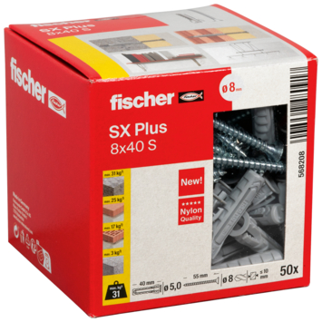 Fischer SX plus plug met schroef PZ2 8x40 mm 50 stuks