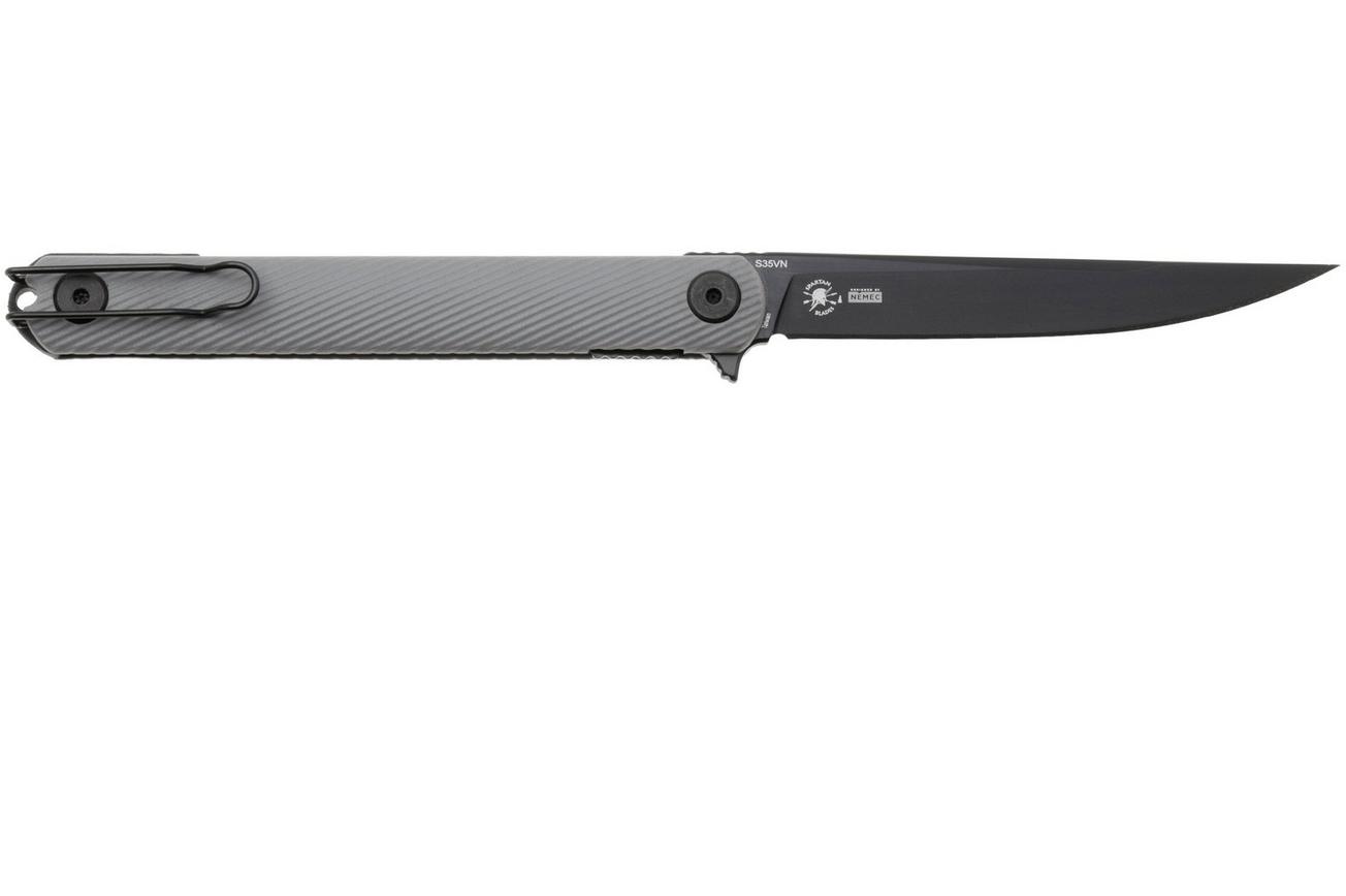 Spartan Blades Nemec Folder SFBL12GY, Black PVD CPM S35VN, Gray Sculpted GFN zakmes, Ondřej Němec design