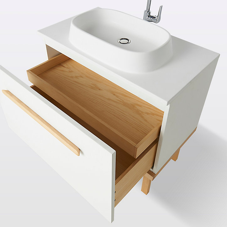 Meuble sous vasque à poser GoodHome Adriska blanc 80 cm + plan vasque Ceara