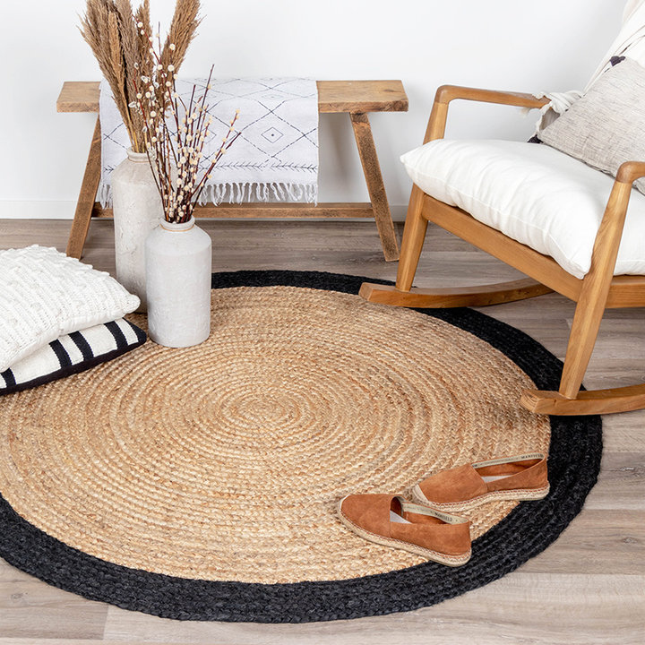 Jute vloerkleed - Fair Rond Naturel/Zwart | Bohemian