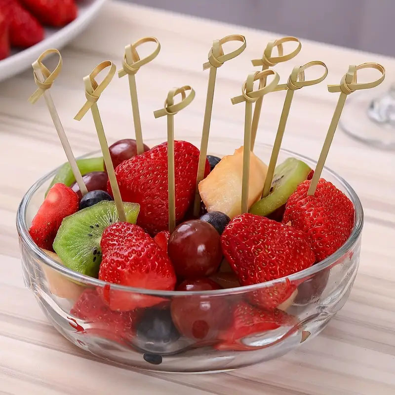 (100er Set) 12cm Einweg Bambus Sticks Fingerfood Party Spiesse Cocktail Zahnstocher