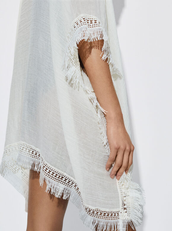 Caftan com franjas - Cru