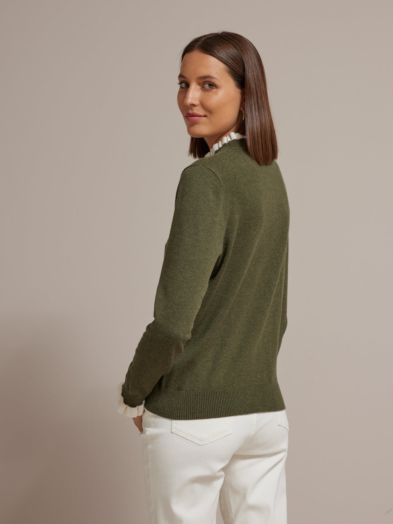 Pull col volanté femme laine mérinos RWS*