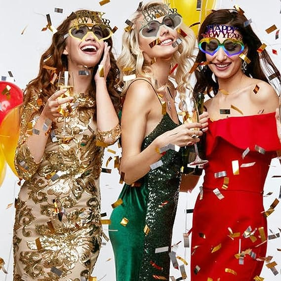Photo Booth Silvester Brille Party Fotorequisite Foto Accessoire Dekoration Herz Design für lustige Bilder - Happy New Year / Schwarz