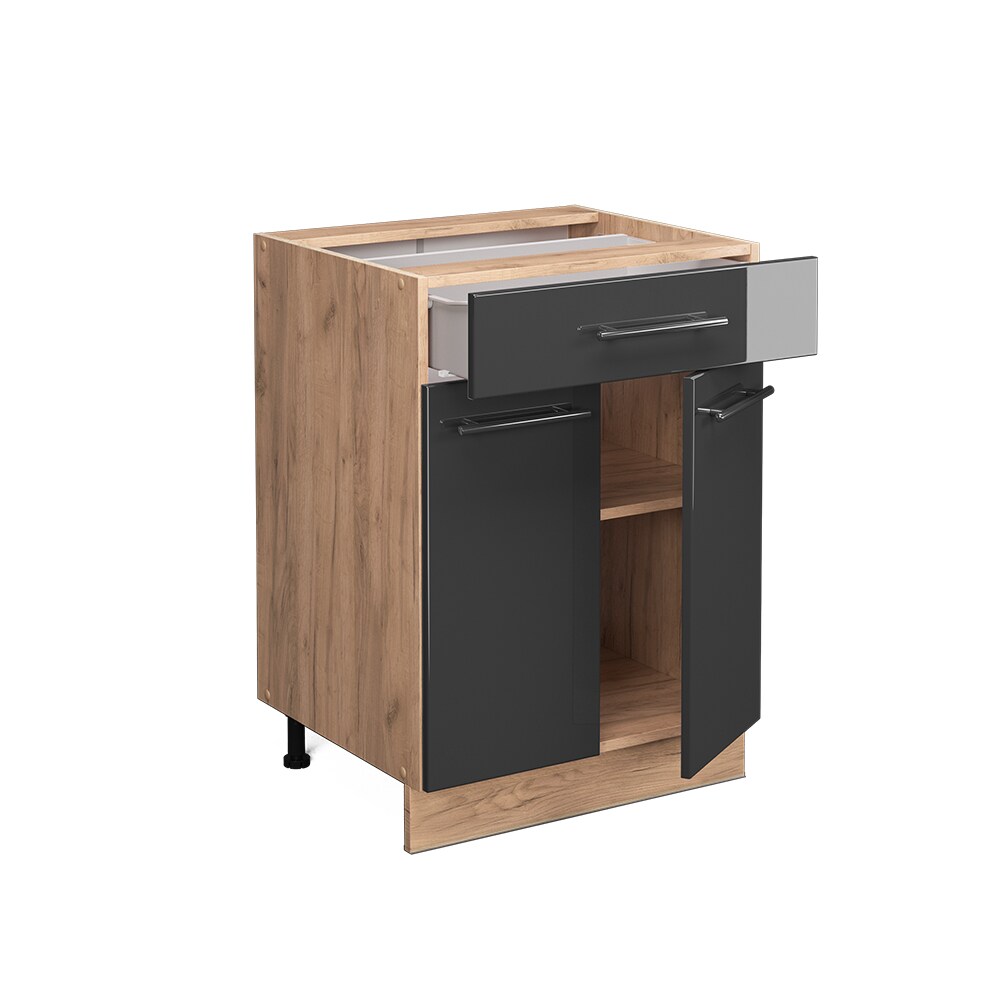 Vicco Schubunterschrank Küchenschrank Küchenmöbel Fame-Line Eiche Anthrazit modern 60 cm Küche Einbauküche Drehtür Schublade Einlegeboden Blende Küchenzeile Hochglanz