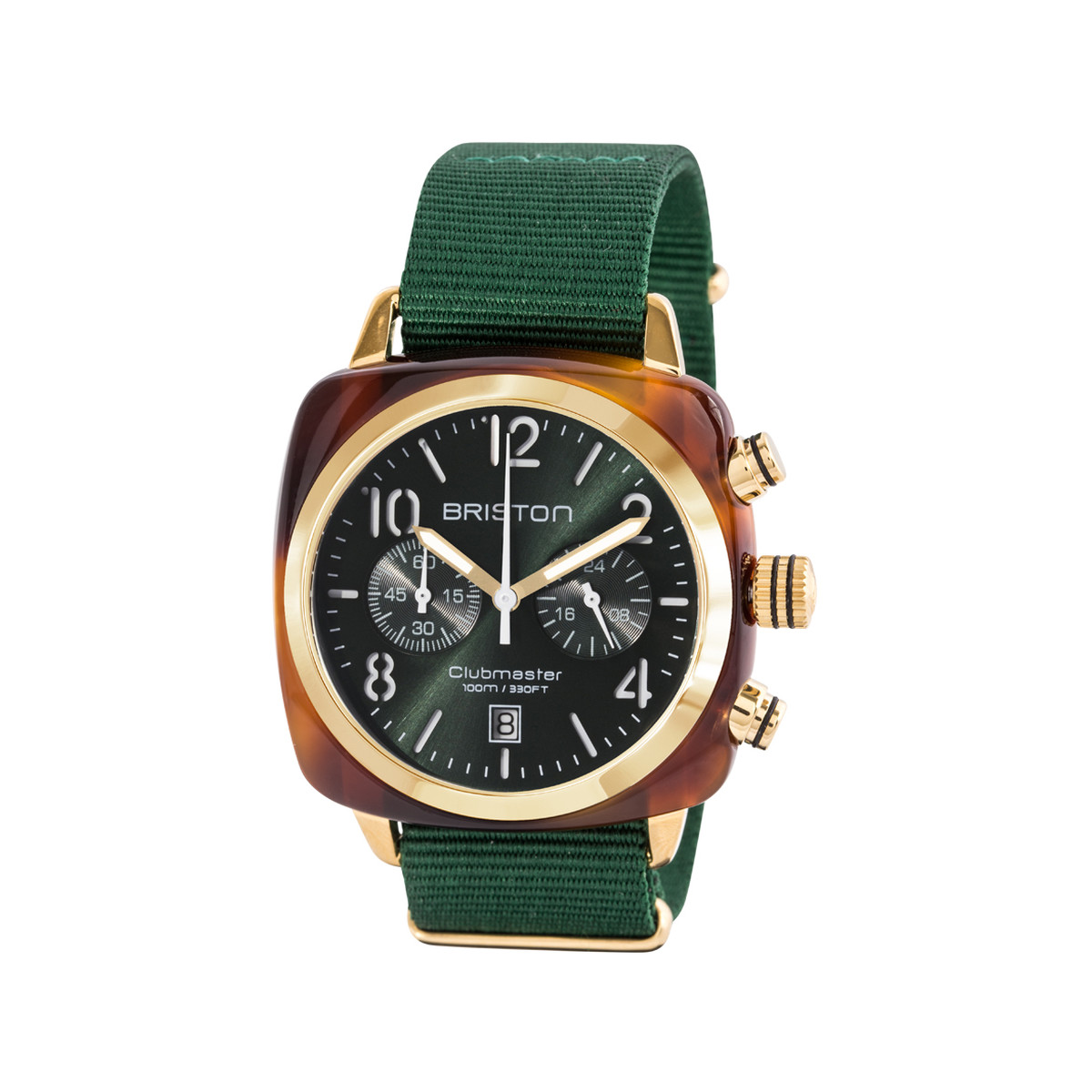 Montre BRISTON clubmaster classic chrono homme bracelet tissu vert fonce