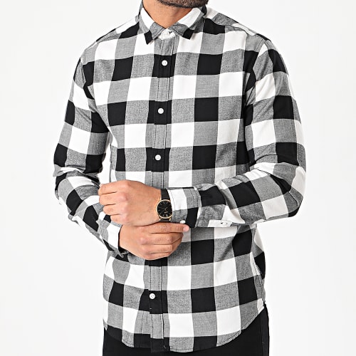 Chemise Manches Longues Gingham Carreaux Blanc Noir