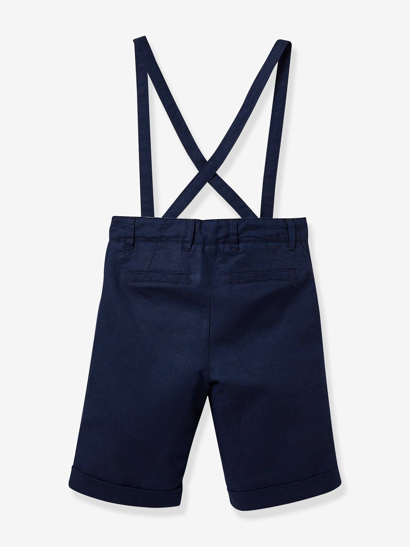 Bermuda formal infantil masculina CYRILLUS em linho/algodão, cor azul-marinho lisa.