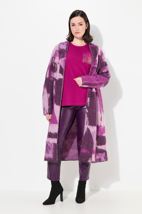 Long-Cardigan, Wollanteil, offene Jacke, V-Ausschnitt