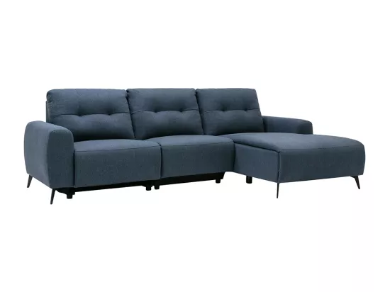 Canapé d'angle droit relax électrique en tissu chiné bleu NERUDA