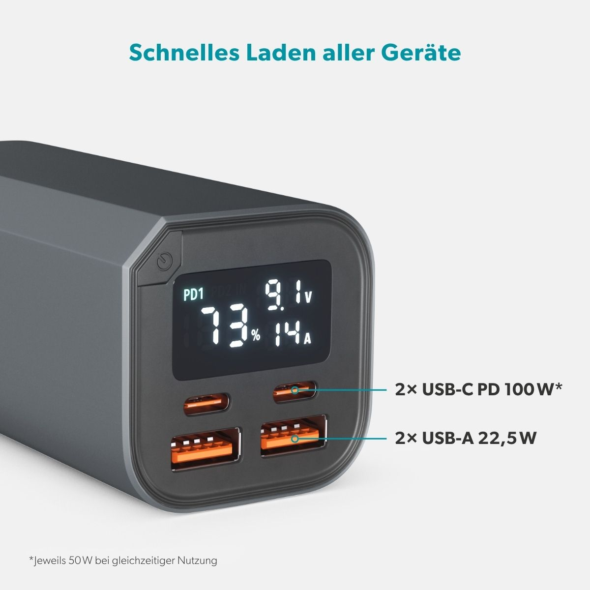 (100W) 20000mAh Alu Powerbank 2x USB A / 2x USB C Ladegerät PD (9915111900106) - Grau