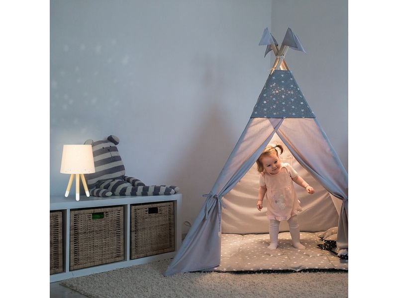 relaxdays Tischlampe Sterne Hellbraun Nachttischlampe mit niedlichem Motiv