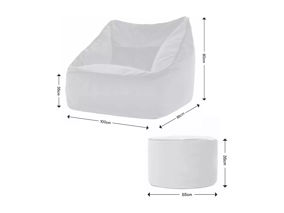 Pouf fauteuil avec repose-pied rond velours bleu canard - NATALIA