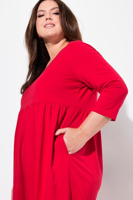 Jerseykleid, Empirenaht, V-Ausschnitt, 3/4-Arm, Taschen