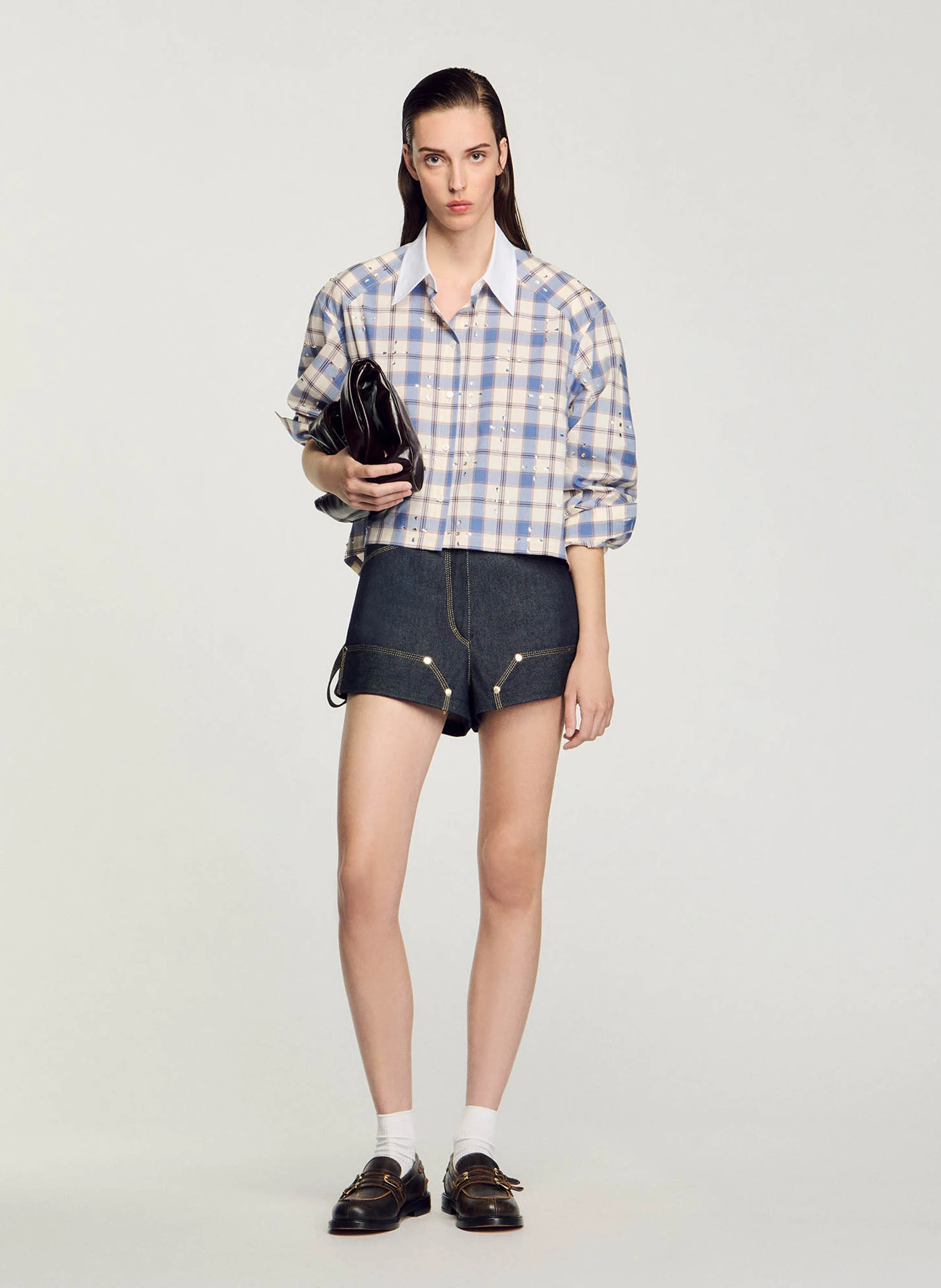 Chemise col classique imprimée en coton | Bleu