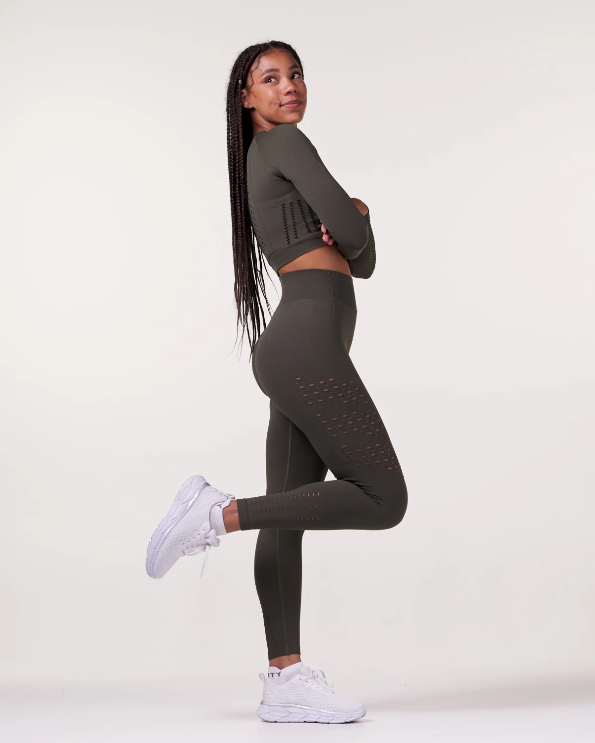 LEVITY Fade Mesh Seamless Tights Green Forest