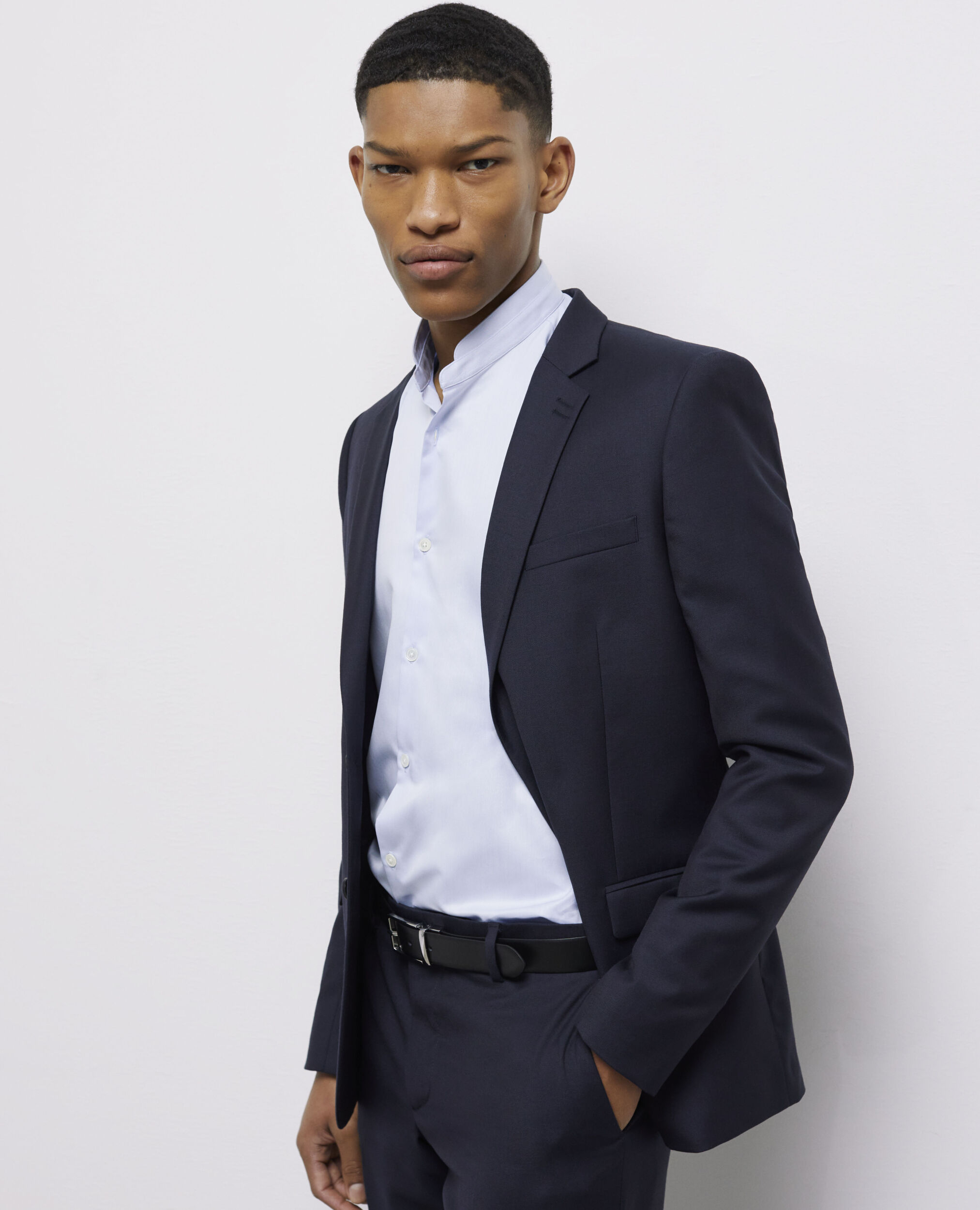 Veste de costume en laine bleu marine