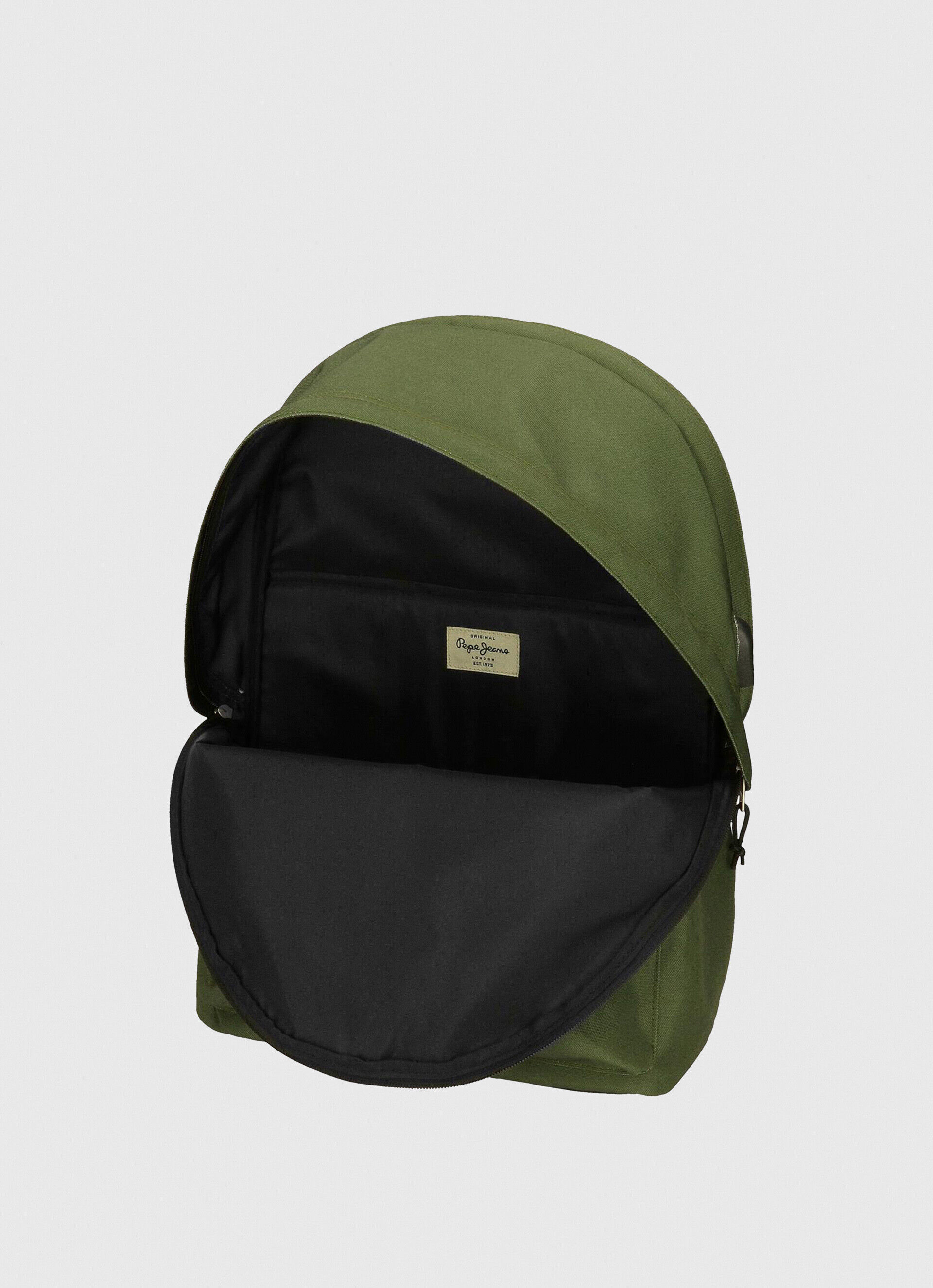 Mochila escolar lisa, verde-escura, tamanho único.