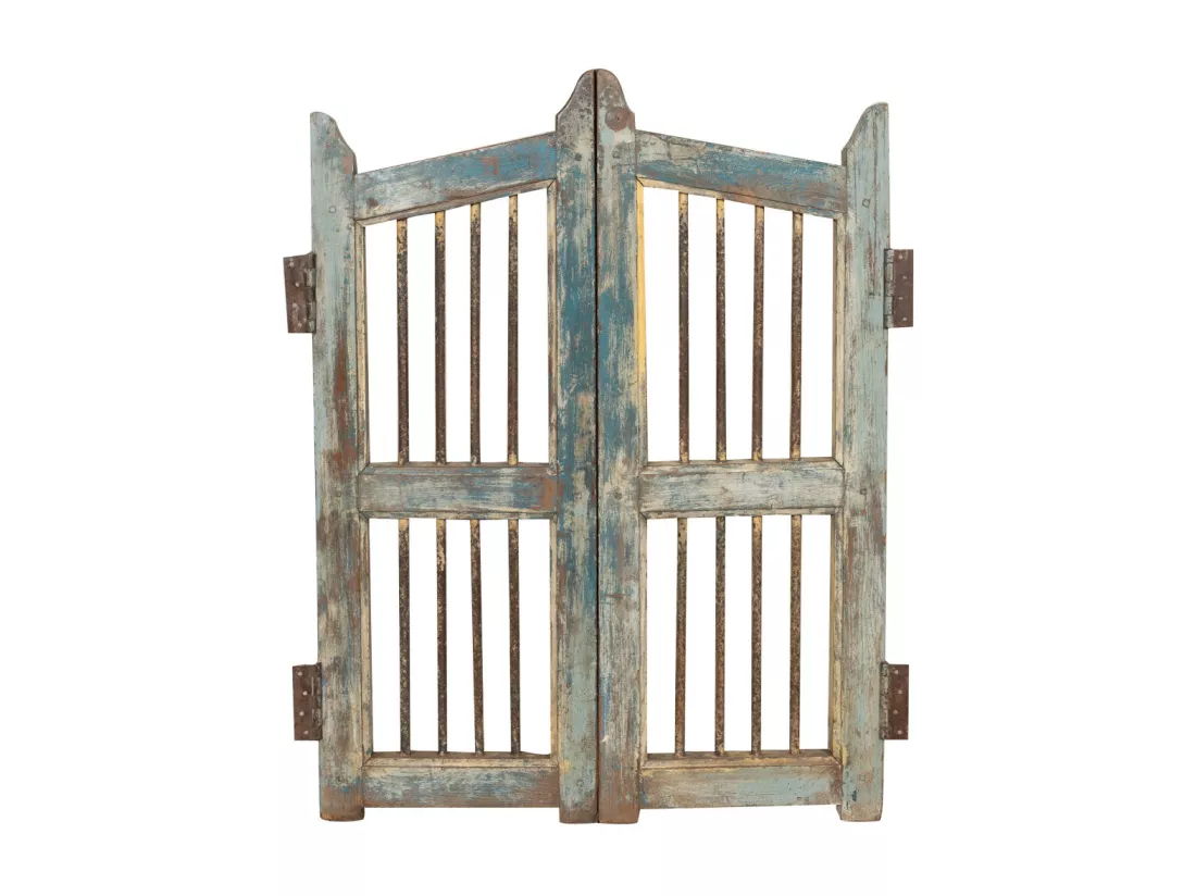 BISCOTTINI Portail - Bois Massif et Fer Finition Antique - Clôture en Fer - Portail en Métal - Porte Décorative - Portail d'Entrée - Clôture en Bois - Intérieur et Extérieur - 74x5x99cm