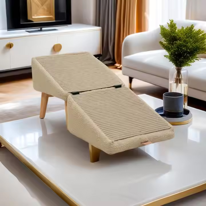 (69x35cm) 2in1 Haustier Rampe Faltbarer Hocker Hunde Leiter Anti-Rutsch Katzen Aufstiegshilfe für Sofa / Bett - Beige