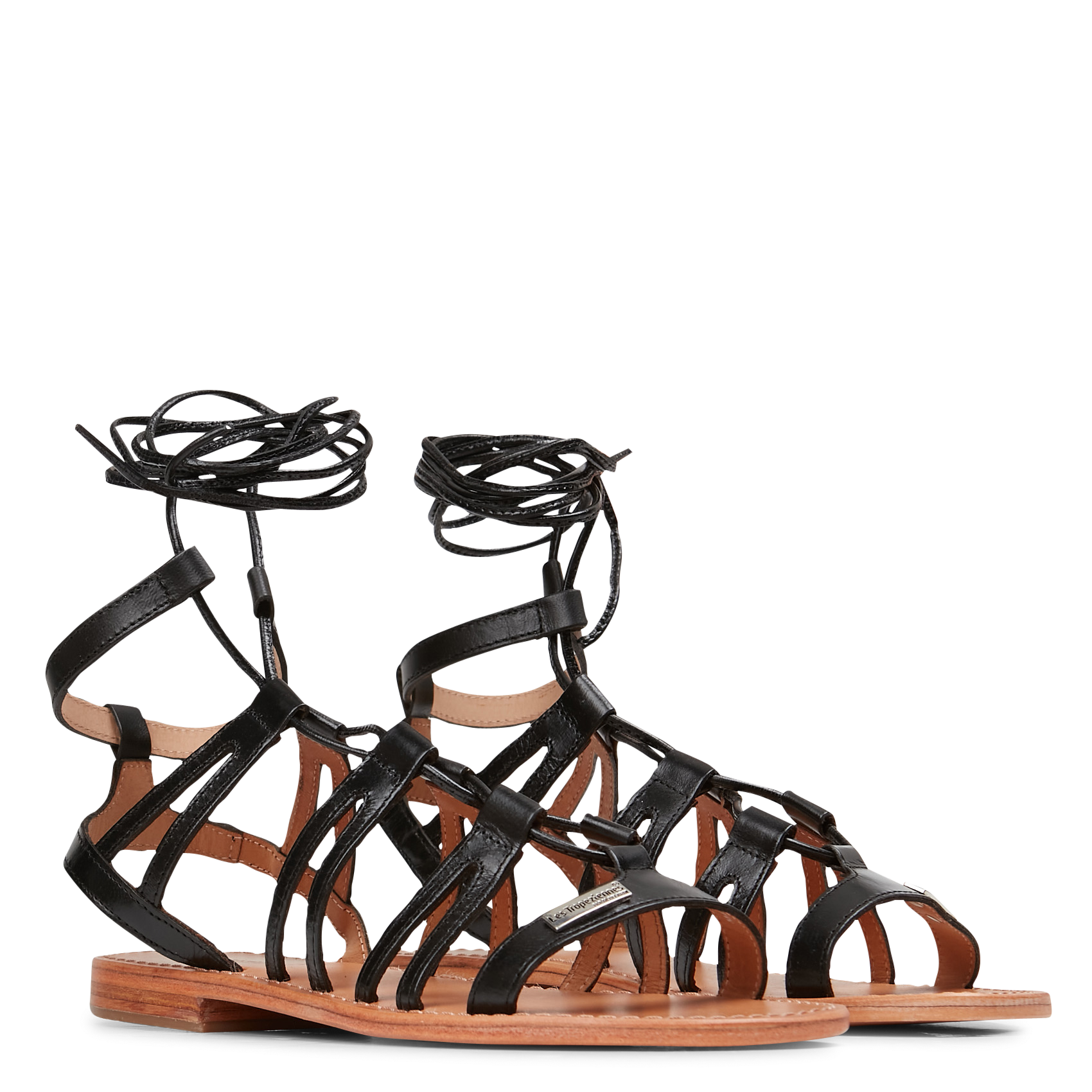 HERCULE - Sandales plates en cuir| Noir