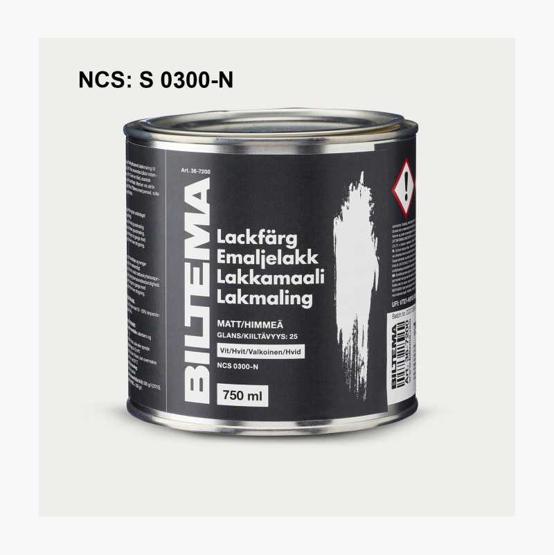 Emaljelakk, matt, hvit, 0,75 liter