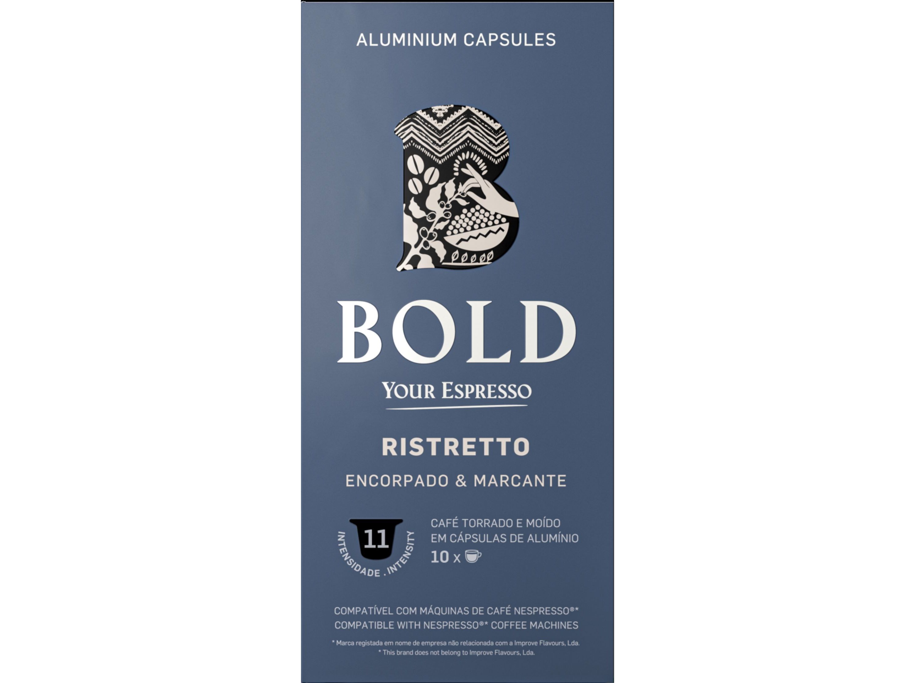 CÁPSULAS CAFÉ BOLD ALUMINIO COMPATÍVEL COM NESPRESSO RISTRETTO 10 UN