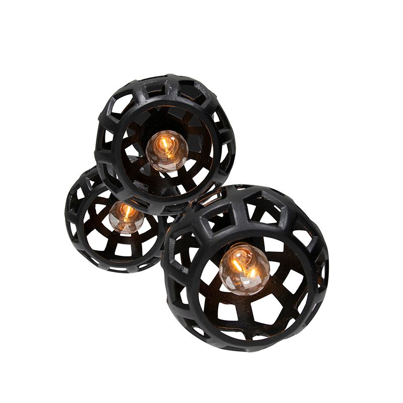 Industriële hanglamp zwart rond 3-lichts - Bobby