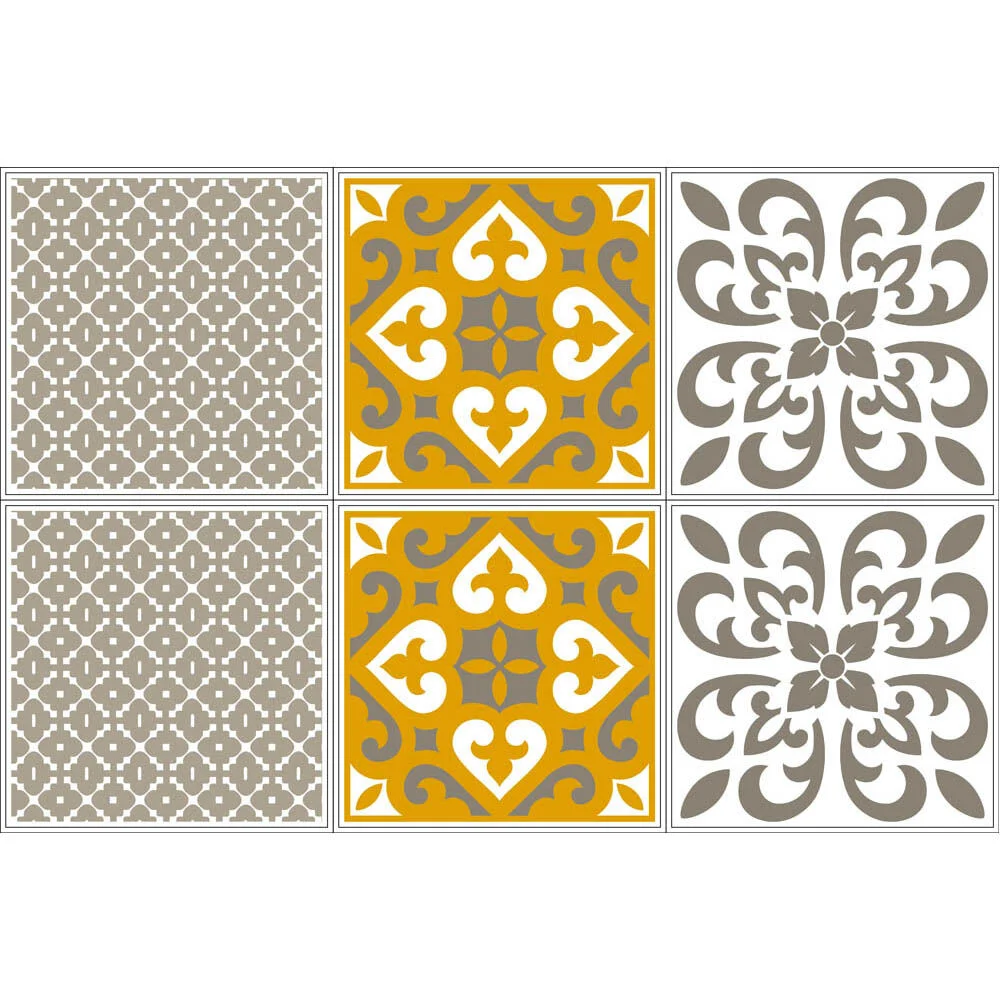 Sticker imitation carreau de ciment 15x15 cm moutarde x6