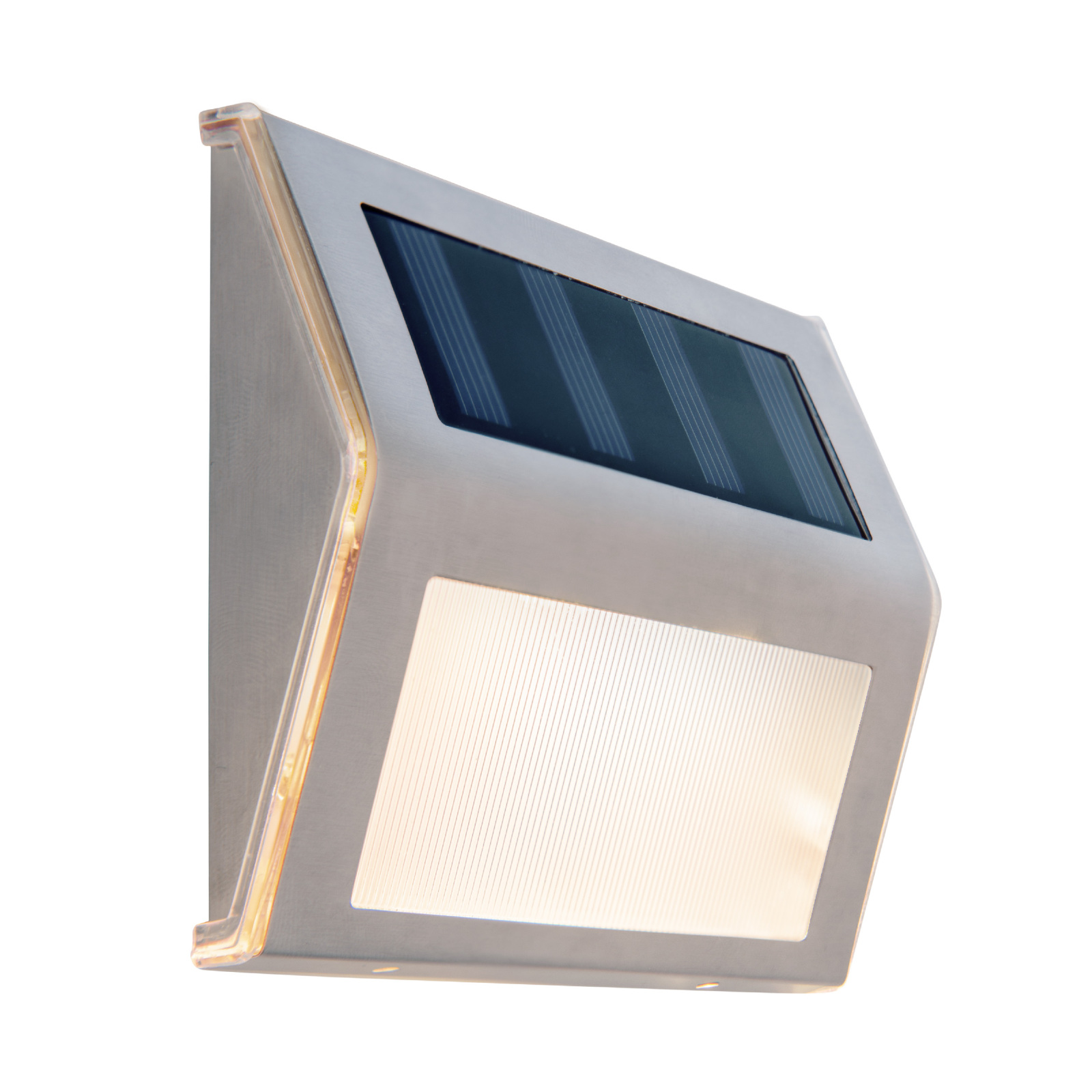 4er-Set LED-Solar-Außenleuchte - stahl-blank - Dämmerungssensor