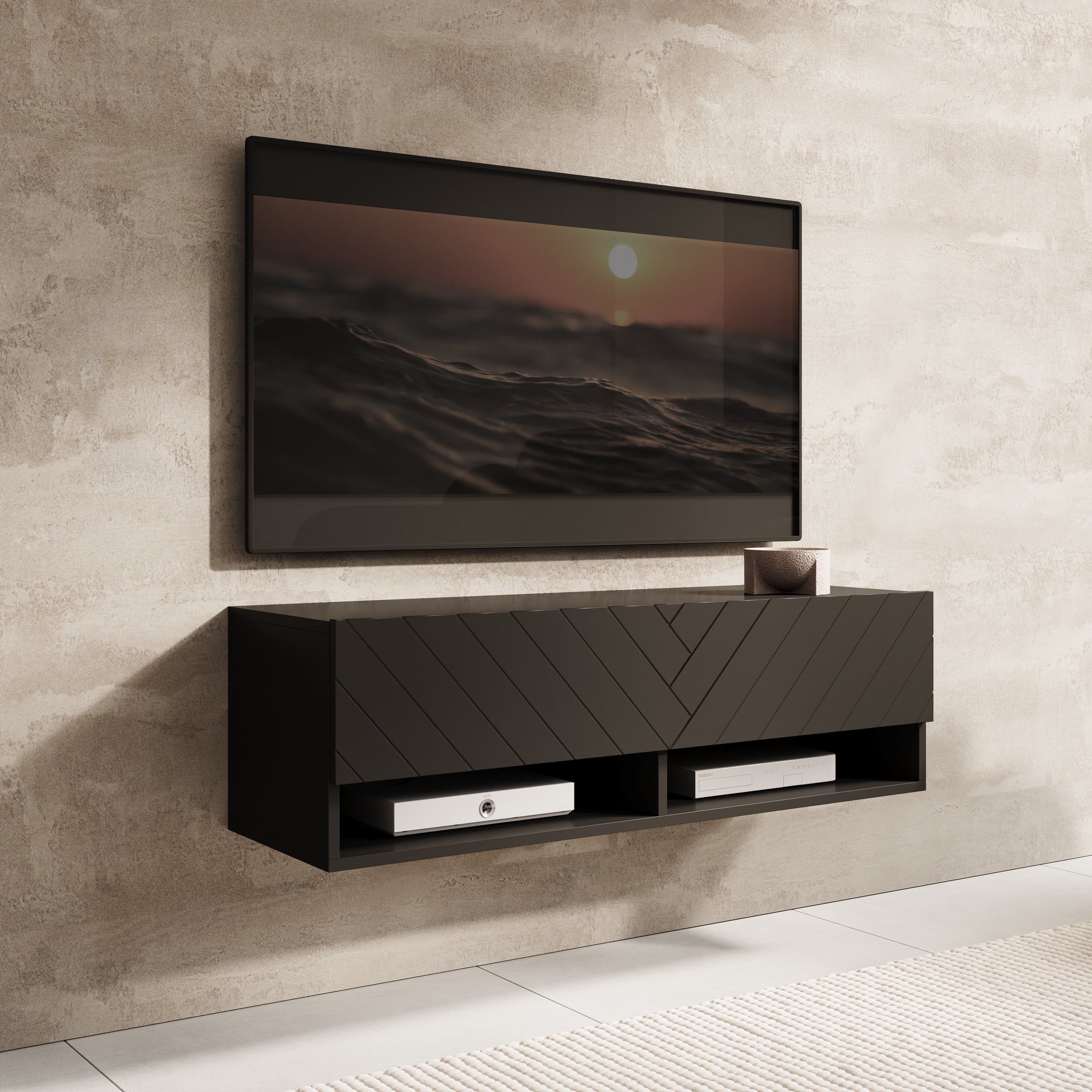 Asino - TV-Meubel - Zwart visgraat - 100x31x30 cm