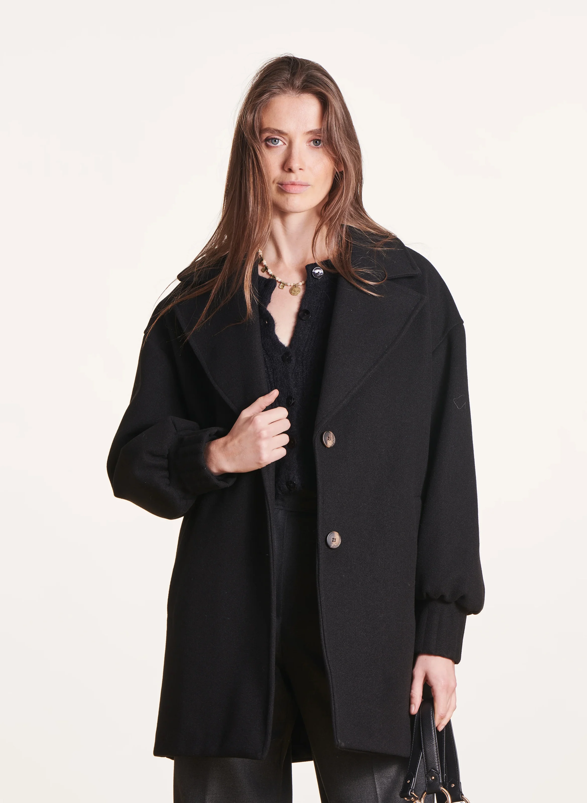 Manteau col tailleur| Noir