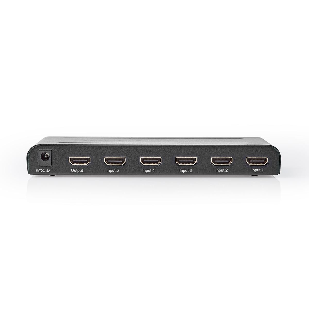 Nedis HDMI ™ Switch | 5-Port port(s) | 5x HDMI™ Inngang | 1x HDMI ™ -utgang | 4K@60Hz | 18 Gbps | Fjernstyrtkontrolert | Metall | Antrasitt