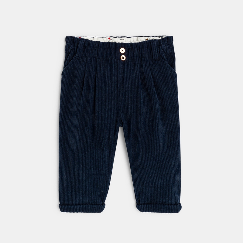 Pantalon paperbag en velours côtelé bleu bébé fille