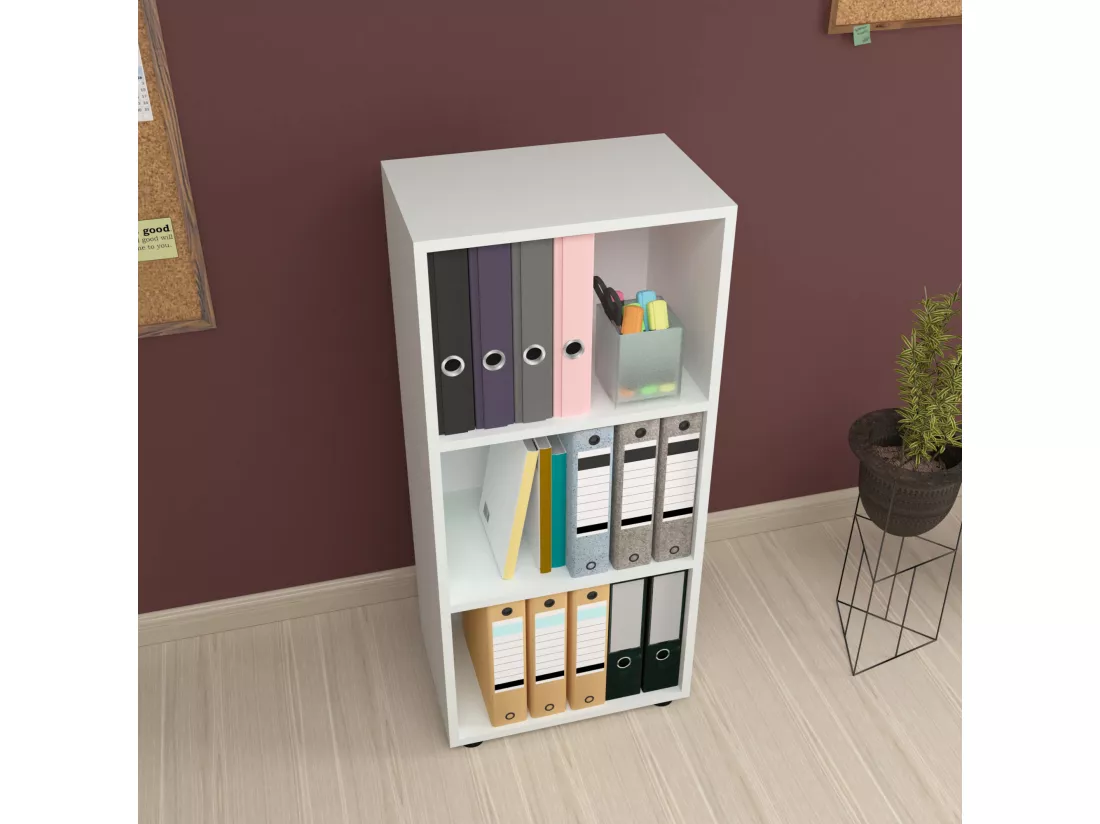 Bibliothèque Vara à 3 niveaux 108 x 49 x 30 cm blanc [en.casa]