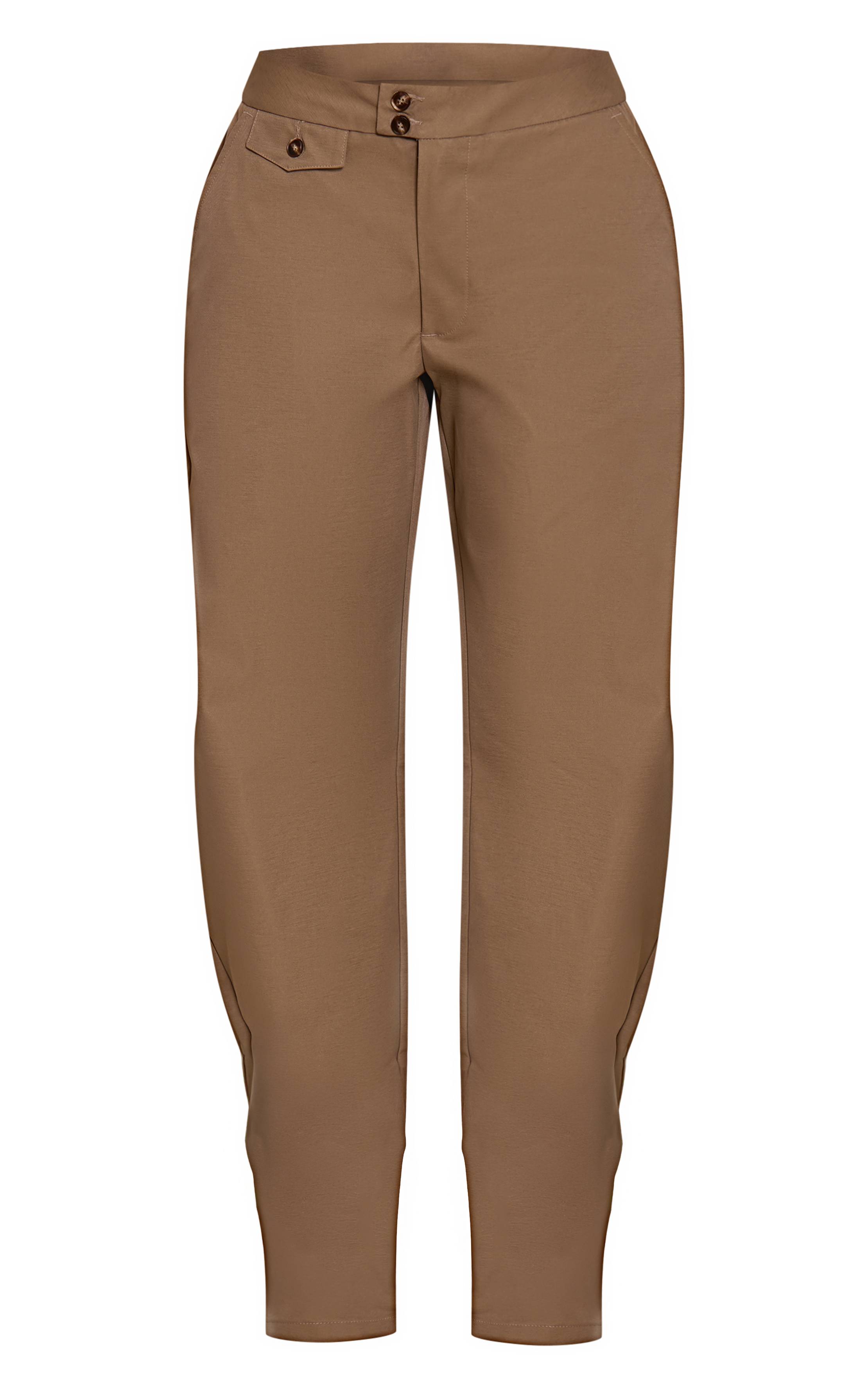 Kaki Pantalon Tissé À Jambe Tonneau Avec Boutons