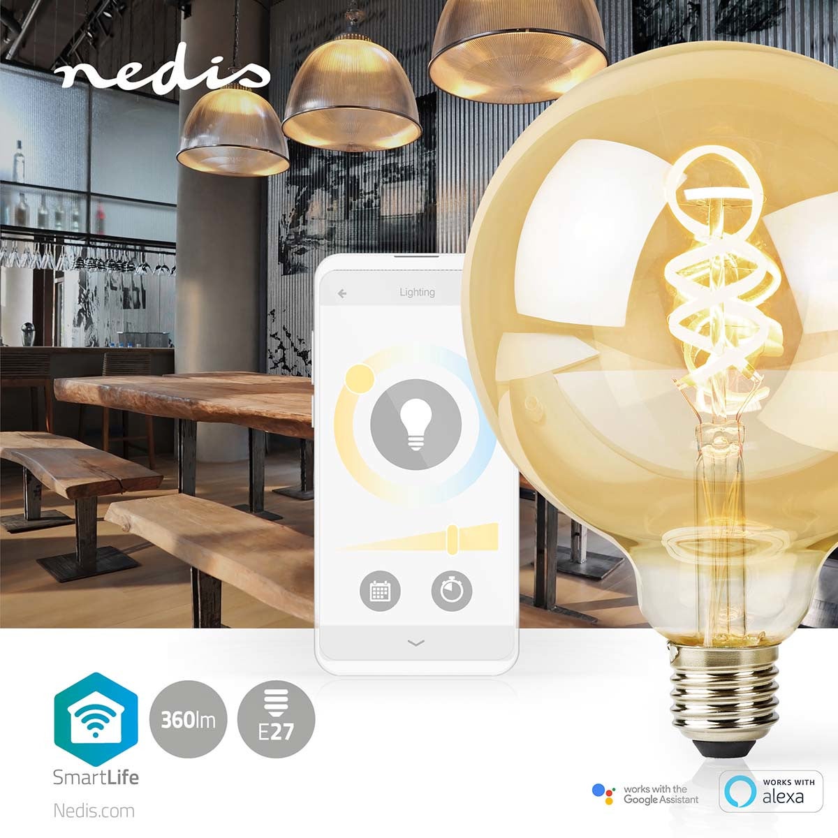 Nedis WIFILRT10G125 Smartlife LED Filamentlamp E27 806lm 4.9W warm-cool white