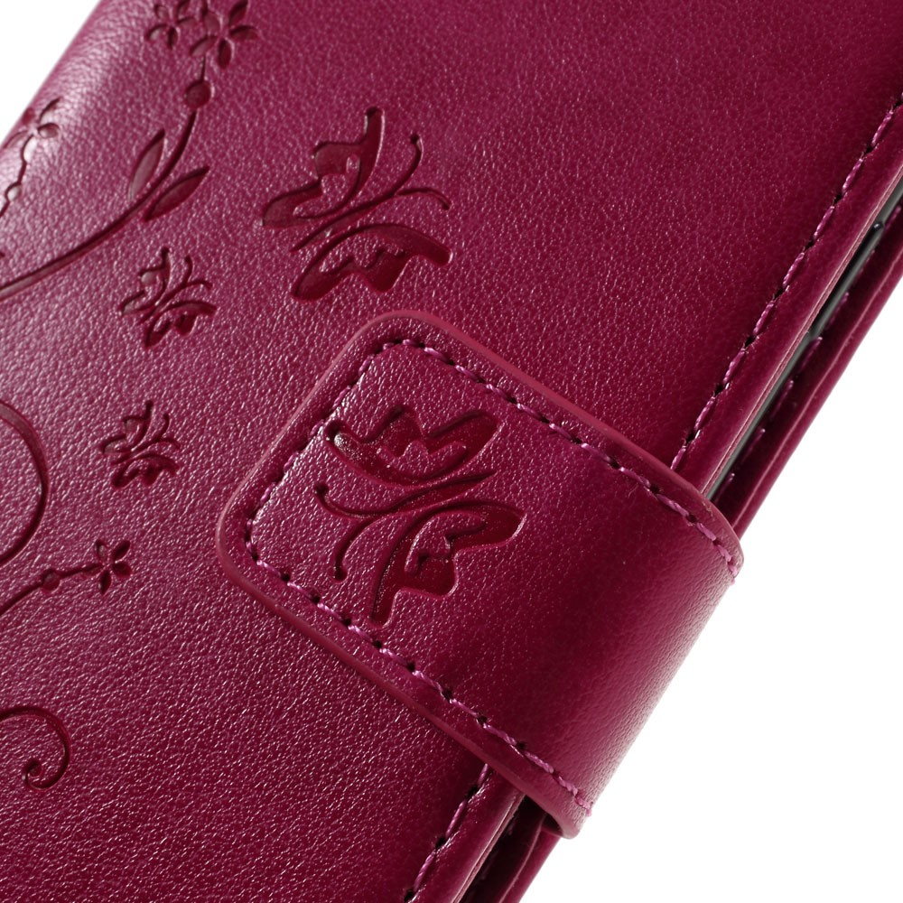 iPhone SE (2022/2020) / 8 / 7 Leder Tasche mit Kartenfach   Handschlaufe Butterfly Flowers - Pink