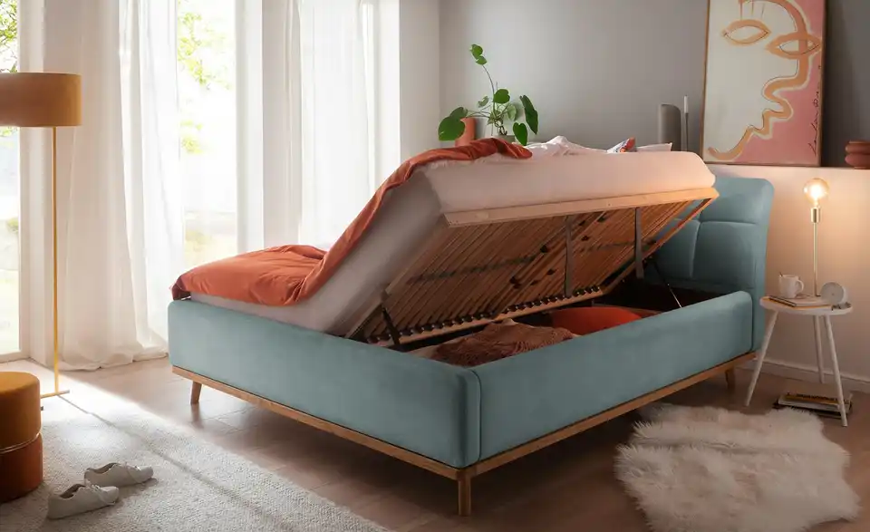 Polsterbettgestell Blau 160 cm
