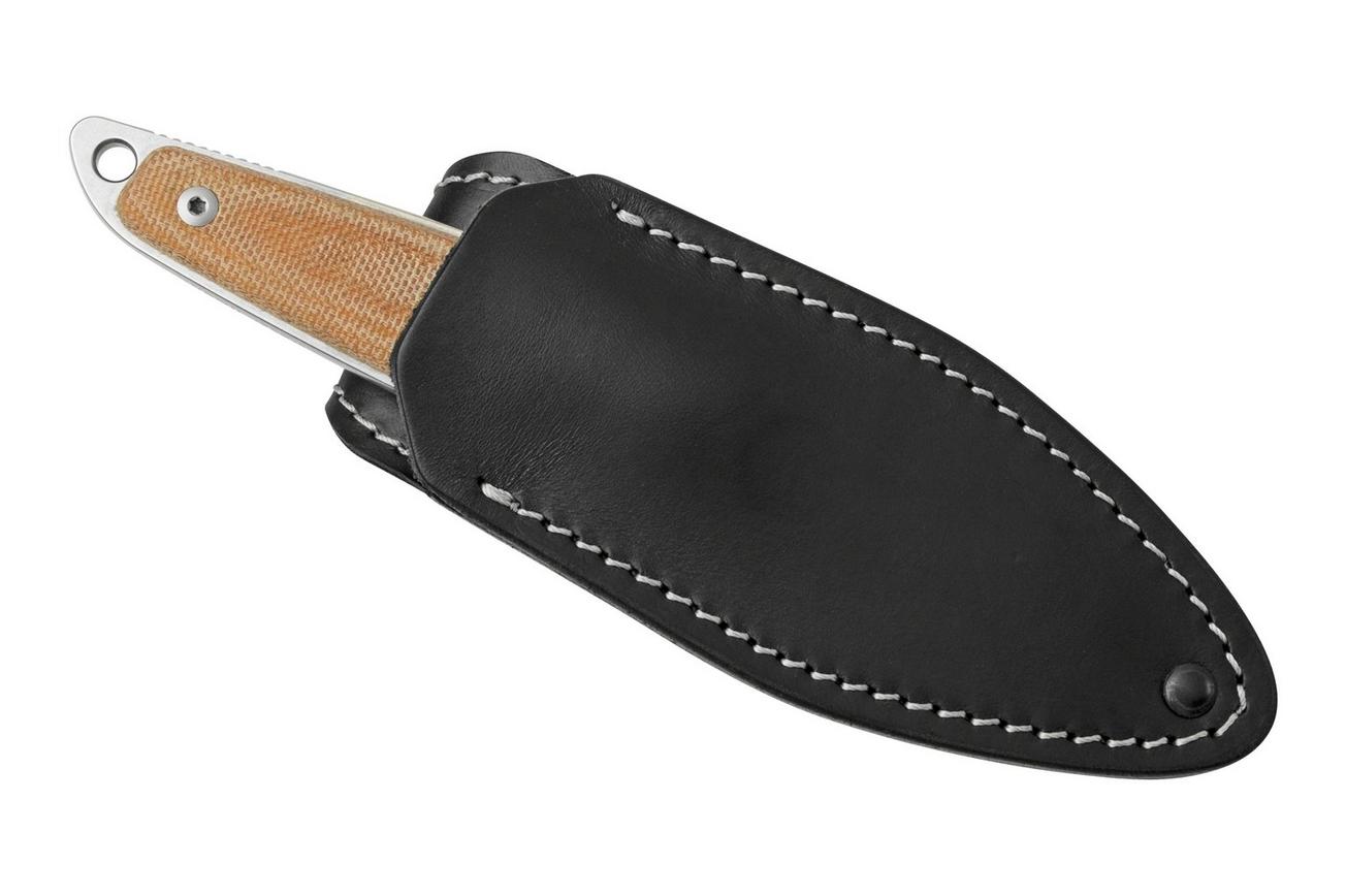 MKM Makro 1 Droppoint, Stonewashed Natural Canvas Micarta vaststaand mes, Jesper Voxnaes design
